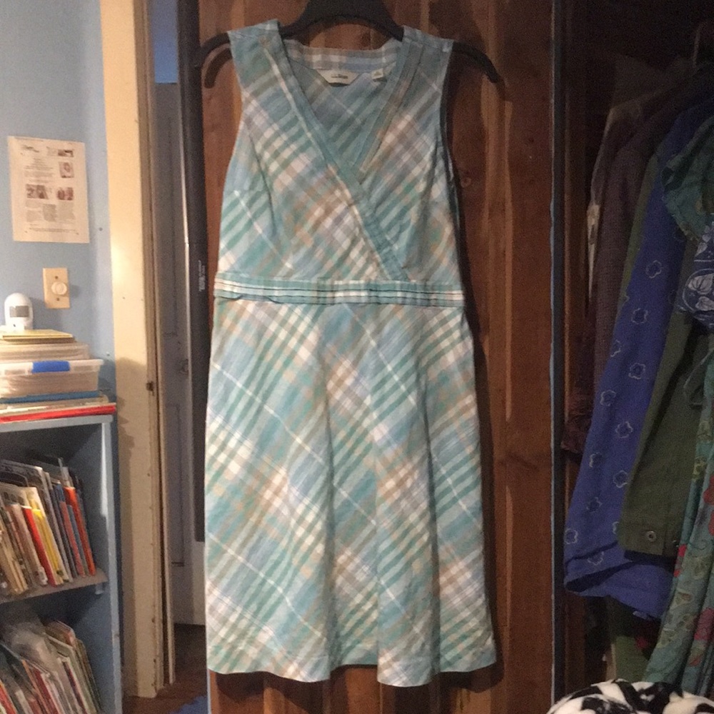 Aqua and cream plaid summer dress by L. L. Bean